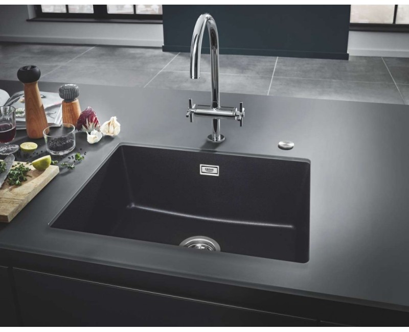Virtuves izlietne Grohe K700 Granīta ar automātisko noteci, 61x46cm Whisper izolācija, Melna 31655AP0