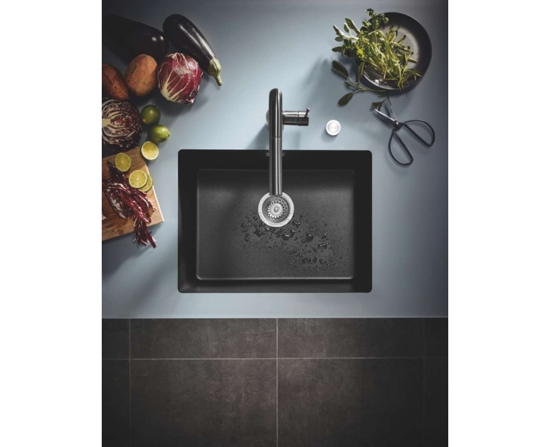 Virtuves izlietne Grohe K700 Granīta ar automātisko noteci, 61x46cm Whisper izolācija, Melna 31655AP0