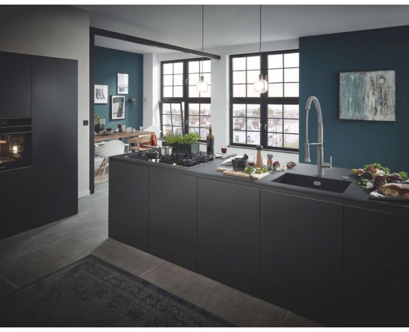 Virtuves izlietne Grohe K700 Granīta ar automātisko noteci, 61x46cm Whisper izolācija, Melna 31655AP0