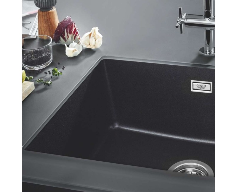 Virtuves izlietne Grohe K700 Granīta ar automātisko noteci, 61x46cm Whisper izolācija, Melna 31655AP0