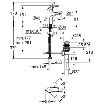 Vonios kriauklės maišytuvas Grohe BauCurve Long-Life chromuota apdaila 32805000