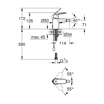 Bidē maisītājs Grohe Eurosmart Cosmopolitan, hromēts 32840000