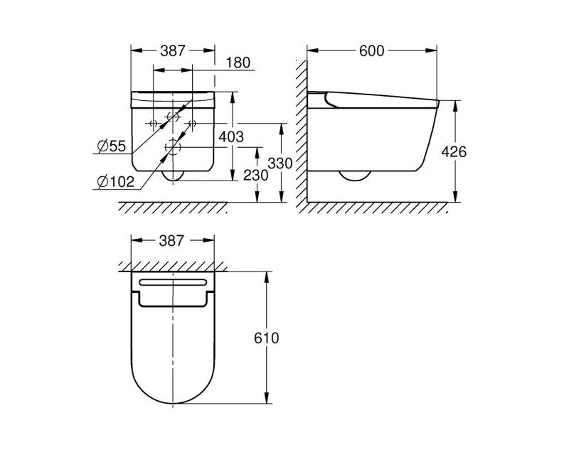 Piekaramais pods ar bide funkciju Grohe Sensia HyperClean ar SoftClose vāku