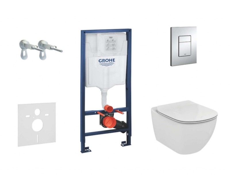 Комплект для унитаза Grohe Rapid SL с рамой, унитазом Ideal Standard Tesi, хромированной кнопкой и крышкой Scate Cosmo