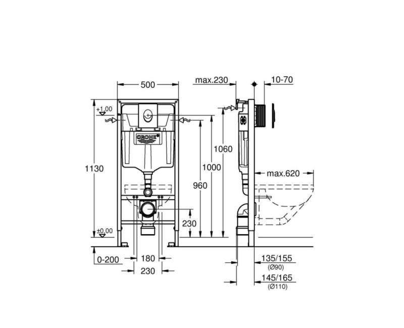 Grohe Rapid SL скрытый монтажный комплект рамы + хромированная кнопка Skate Air 38721001