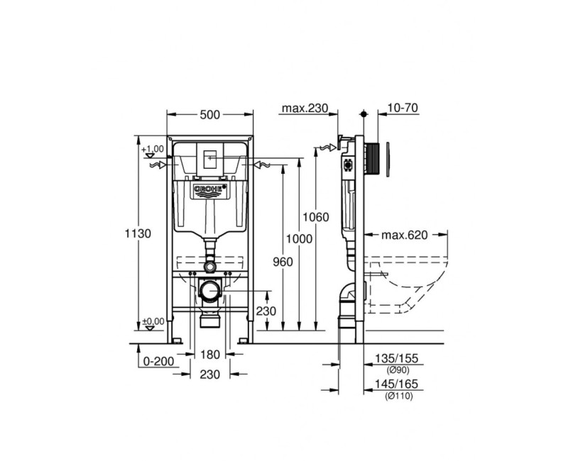 Pама для унитаза Grohe Rapid SL c кнопкой Skate Cosmopolitan S Chrome 38775001
