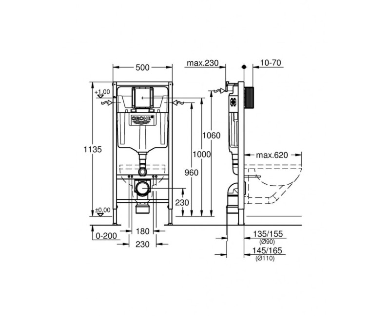Iebūvējamais rāmis Grohe Rapid SL podam H=1.13m 38848000
