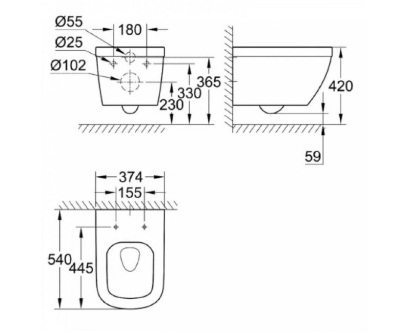 Подвесной унитаз Grohe Euro Ceramic Rimless Без крышки 39328000