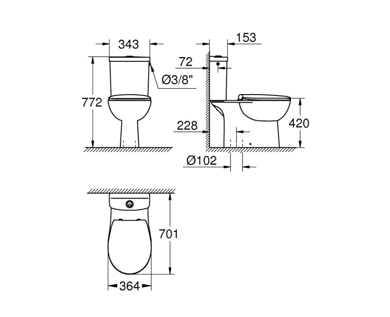 Tualetas Grohe Bau Ceramic Rimless su Soft Close + greito atlaisvinimo dangčiu 39346000