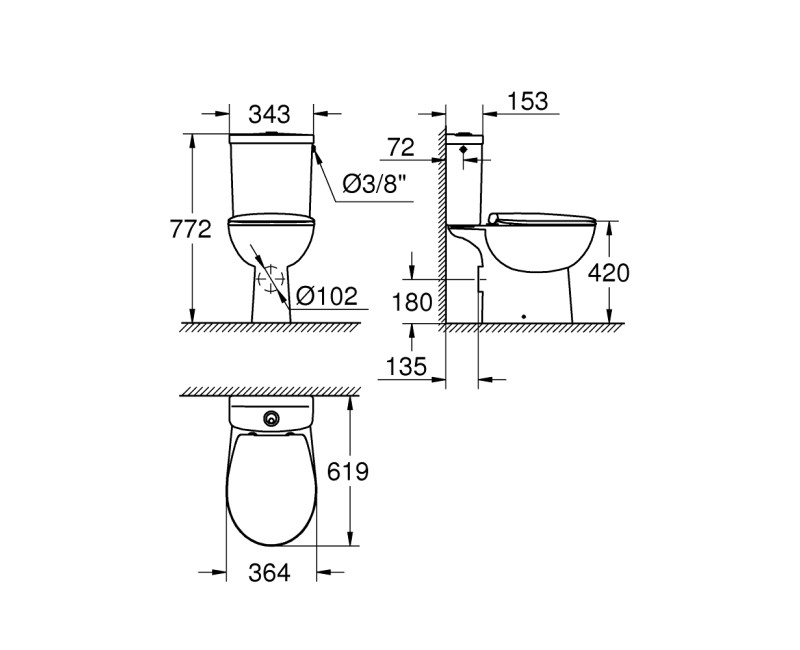 Tualetas Grohe Bau Ceramic su Soft Close + greito atlaisvinimo dangčiu 39347000