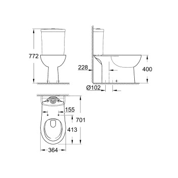 Унитаз GROHE Bau Ceramic Rimfree, Без бачка и крышки, Белый 39429000