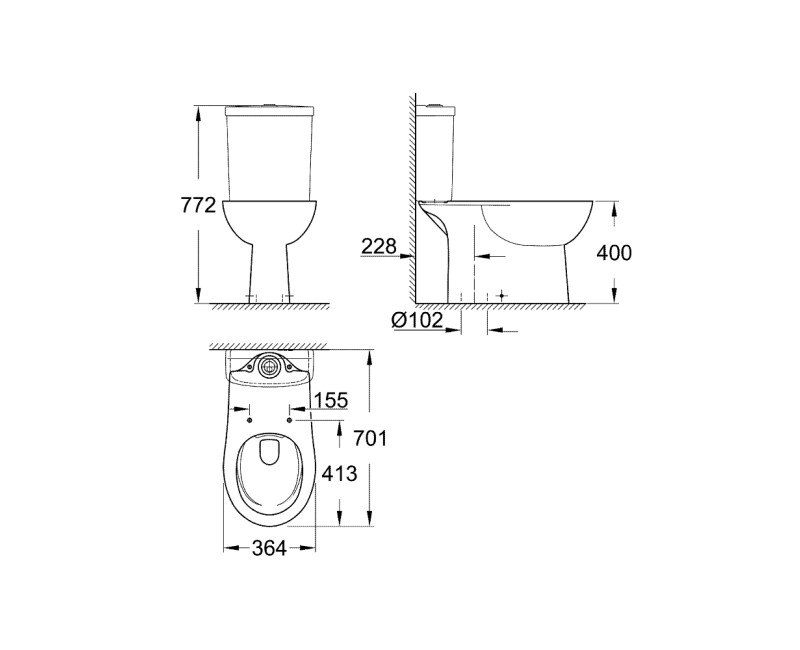 Унитаз GROHE Bau Ceramic Rimfree, Без бачка и крышки, Белый 39429000