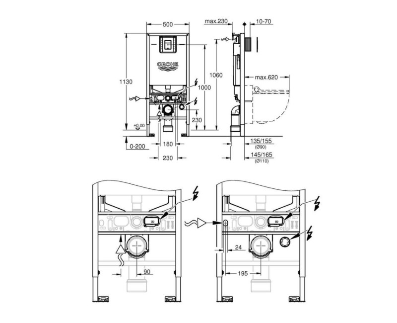 Iebūvējamais rāmis Grohe Rapid SLX ar pogu Skate Cosmopolitan S Hromēta 39603000