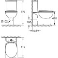 Tualetas Grohe Bau Ceramic Rimless su Soft Close + greito atlaisvinimo dangčiu 39604000
