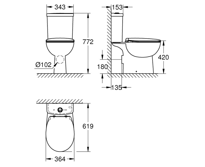Tualetas Grohe Bau Ceramic Rimless su Soft Close + greito atlaisvinimo dangčiu 39604000