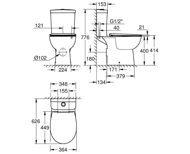 Унитаз Grohe Bau Ceramic Rimless с крышкой 39942000
