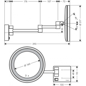 Kosmētikas spogulis Hansgrohe AddStoris ar LED apgaismojumu, birstēts melns hroms 41790340