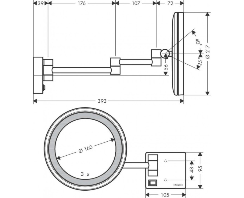 Kosmētikas spogulis Hansgrohe AddStoris ar LED apgaismojumu 70x80cm Balts Matēts 41790700