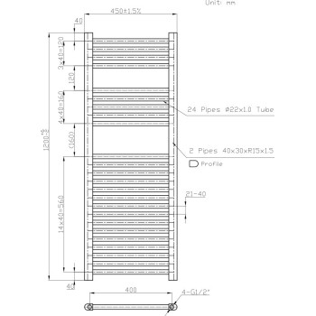 Dvieļu žāvētājs / Radiators Novaserviss 450x1230mm Hromēts 450/1200/R,0