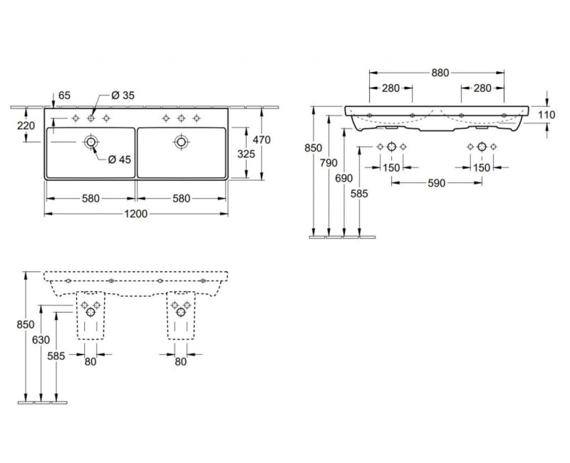 Vannas istabas izlietne Villeroy & Boch Avento 120x47cm, Dubultā, Balta 4A23CK01