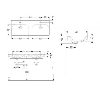 Vonios kriauklė Geberit Smyle Square 120x48cm su 2 skylėmis Balta