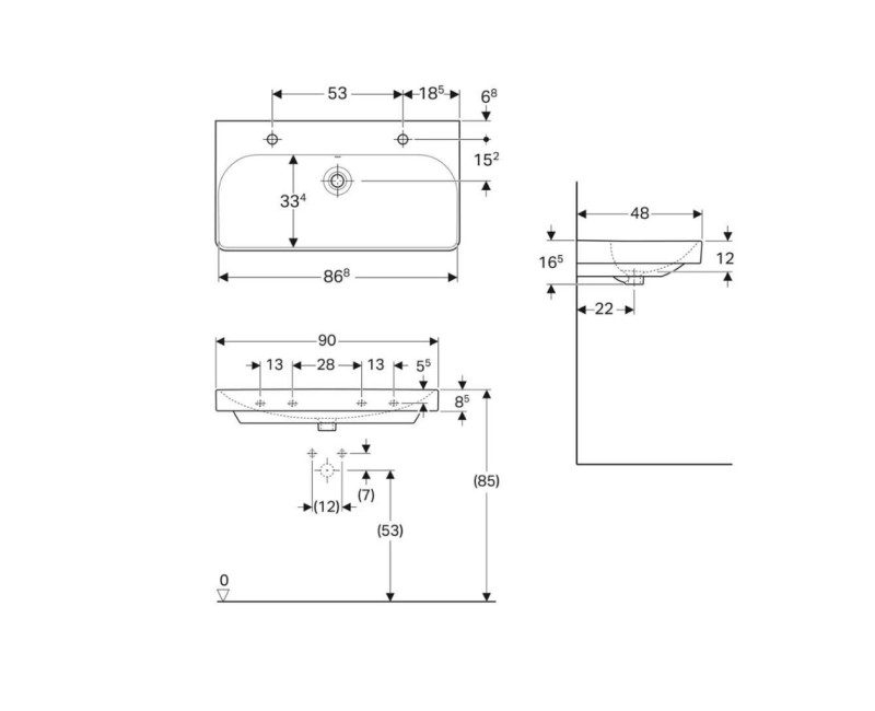 Раковина для ванной Geberit Smyle Square 90x48 см с 2 отверстиями Белый