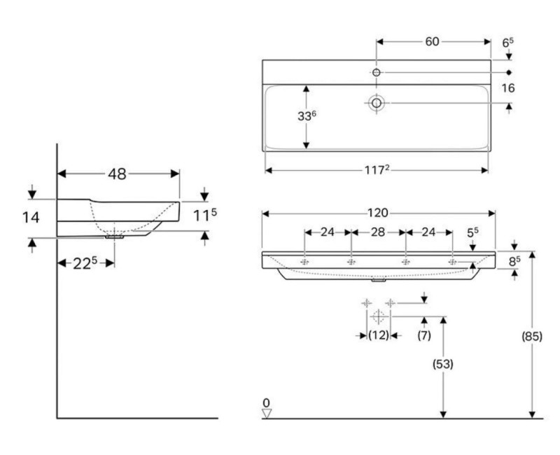 Vannas istabas izlietne Geberit Xeno 2 ar KeraTect 120x48cm Balta 500.551.01.1
