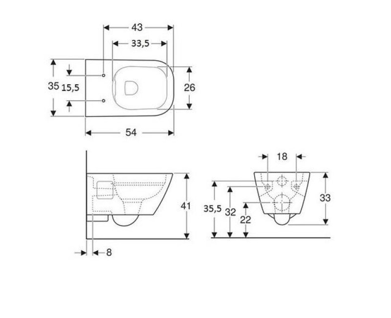 Piekaramais pods Geberit Selnova Square Rimless Bez vāka 501.546.01.1