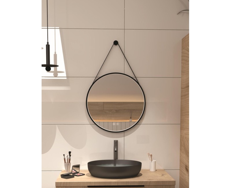 Зеркало для ванной Kielle Idolio со LED подсветкой и подогревом , D59cm, черное 50324004