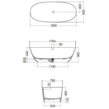 Вольностоящая ванна Kludi Resa каменная масса 180x80см, белый матовый 51BF0153