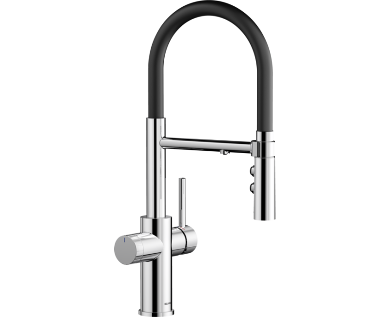 Virtuves maisītās Blanco CATRIS-S filtrētam ūdenim, lokanu izvadu Melns / Hromēts 526705