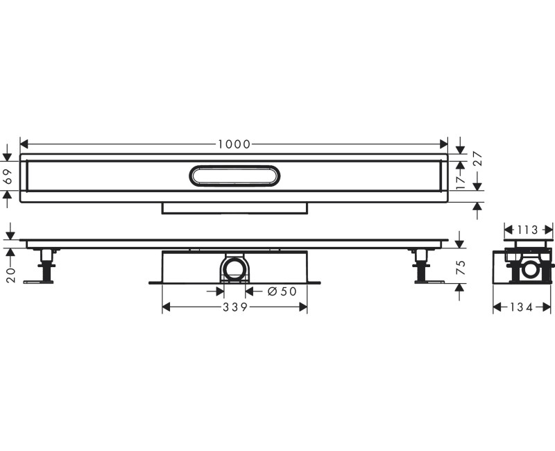 Dušo kanalas Hansgrohe uBox universal CS 1000mm H=75mm nuotekų 56026180
