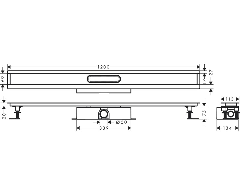 Dušo kanalas Hansgrohe uBox universal CS 1200mm H=75mm 56027180