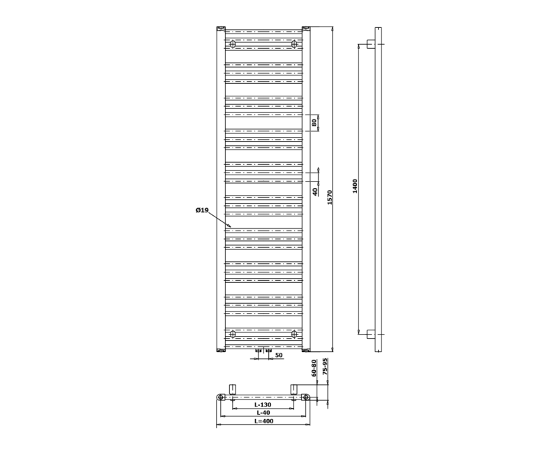 Полотенцесушитель / Радиатор Bruckner ALBRECHT 400x1570 мм, Черный Матовый 600.113.6