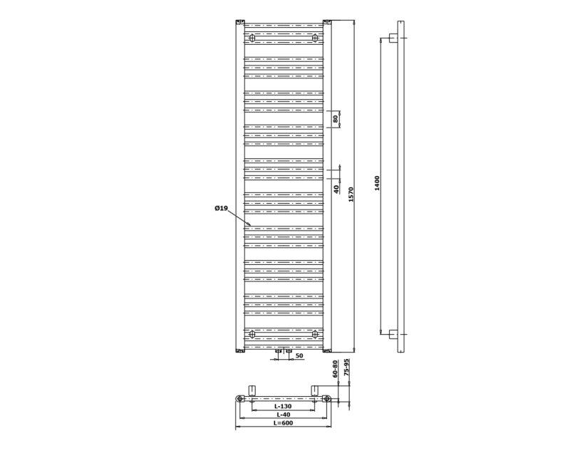 Dvieļu žāvētājs / Radiators Bruckner ALBRECHT 600x1570mm, Melns Matēts 600.118.6