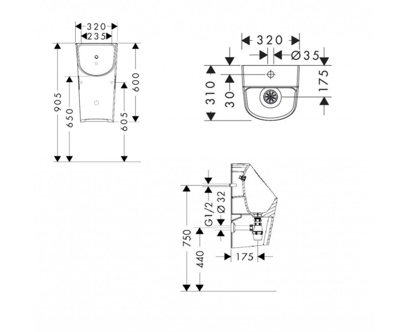 Писсуар HANSGROHE EluPura S, монтируемый сверху, белый