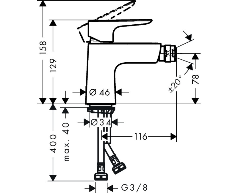 Bide maisītājs Hansgrohe Talis E push open hromēts 71721000