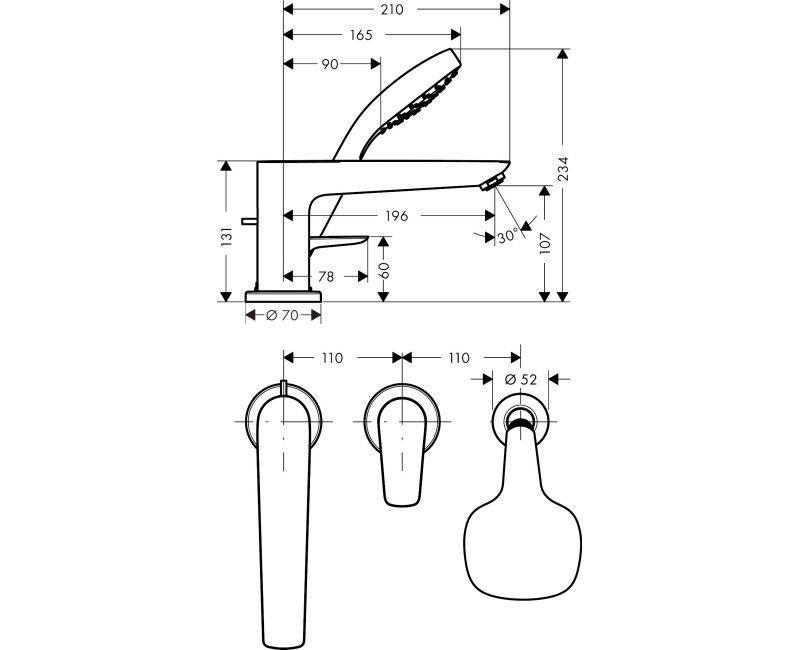 Vannas / Dušas maisītājs Hansgrohe Talis E uz vannas malas Hromēts