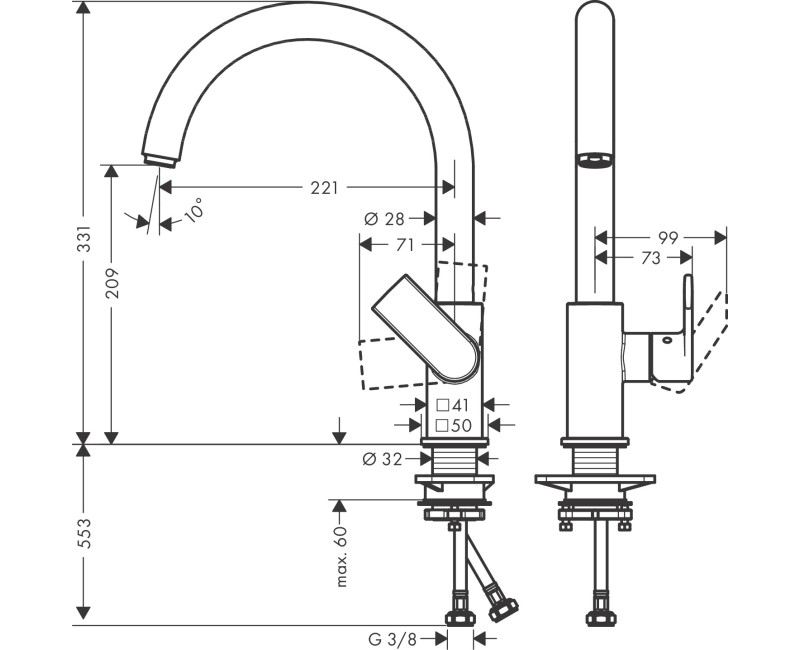 Virtuves maisītājs Hansgrohe Vernis Shape M35 210 Melns Matēts 71871670