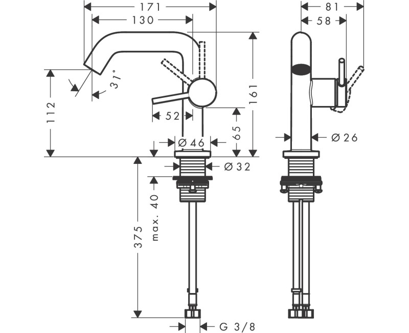 Izlietnes maisītājs Hansgrohe Tecturis S 110 Fine CoolStart EcoSmart+ 73321000 Hromēts