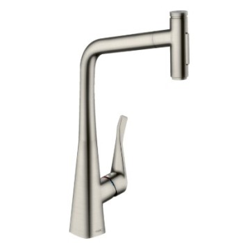 Virtuves Izlietnes Maisītājs Hansgrohe Metris Select M71  320 izvelkams 2jet ar sBox Stainless Steel Finish 73816800