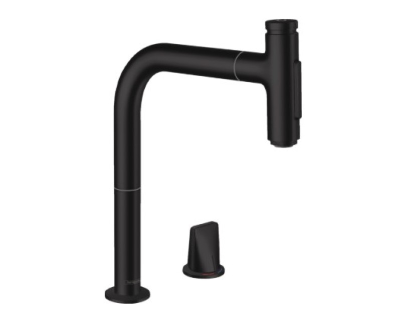Virtuves maisītājs Hansgrohe Metris Select M71 200  ar izvelkamu galvu 2jet un sBox  73818670 Melns matēts