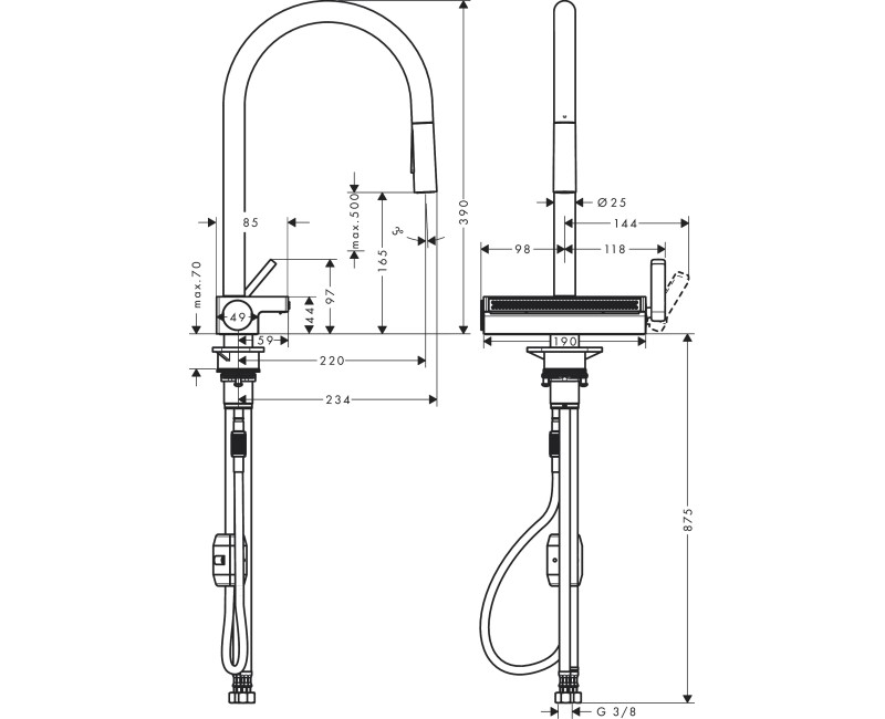 Virtuves maisītājs Hansgrohe  Aquno Sel M81 KM 170 3j izvelkamu galvu 73837800 Stainless Steel Finish
