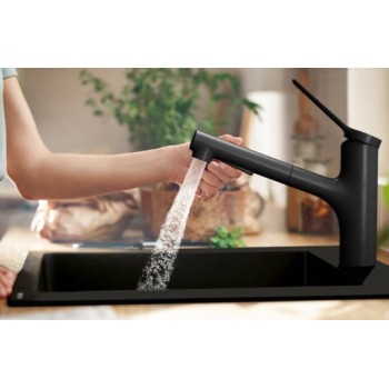 Смеситель для кухни Hansgrohe Zesis M33 150 2j  с выдвижной головкой 74820670 Черный матовый