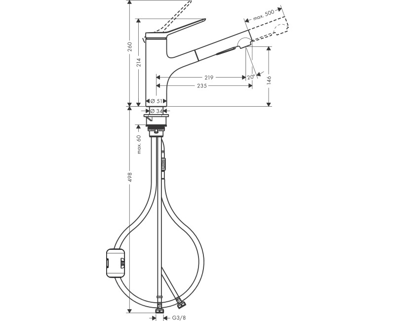 Смеситель для кухни Hansgrohe Zesis M33 150 2j  с выдвижной головкой 74820670 Черный матовый