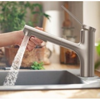 Смеситель для кухни Hansgrohe Zesis M33 150 выдвижной, отделка из нержавеющей стали 74820800