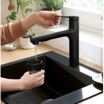 Смеситель для кухни Hansgrohe Zesis M33 160 выдвижной черный матовый 74822670