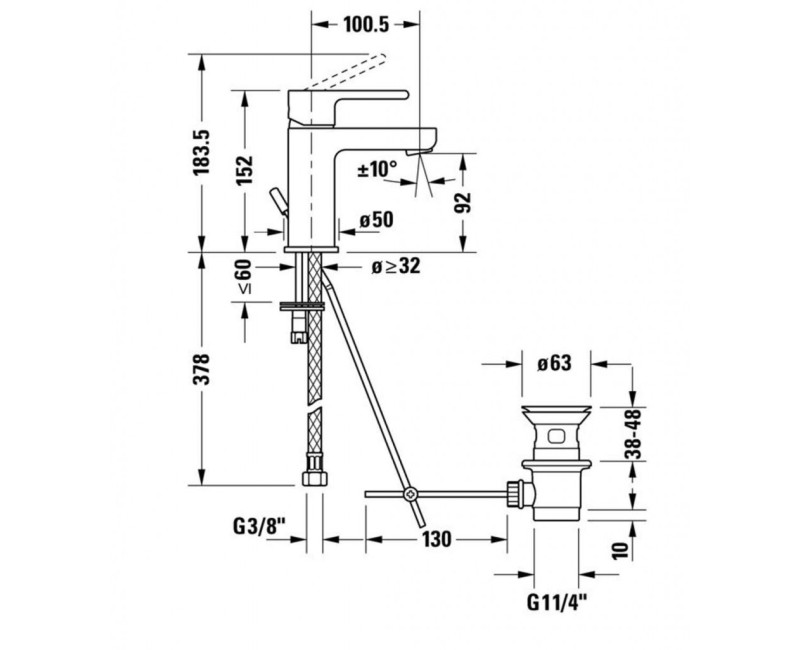 Смеситель для раковины Duravit B.2, хром
