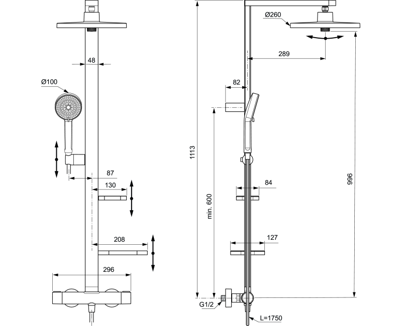 Душевая система Ideal Standard Ceratherm ALU с термостатом Silver BD583SI