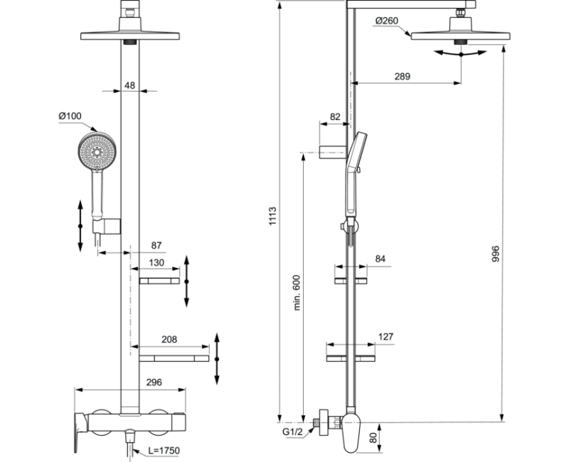 Dušas sistēma Ideal Standard Ceratherm ALU ar Termostatu Melna matēts BD584XG